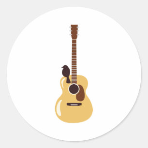 Akustiskt gitarr och fåglar runt klistermärke