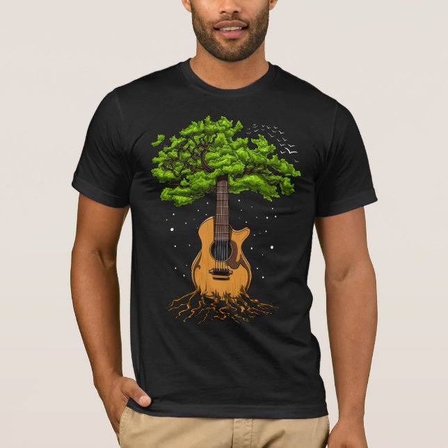 Akustiskt Guitar Livets träd T Shirt (Framsida)