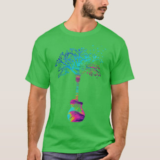 Akustiskt Guitar Träd Abstrakt Struktur Tema T Shirt