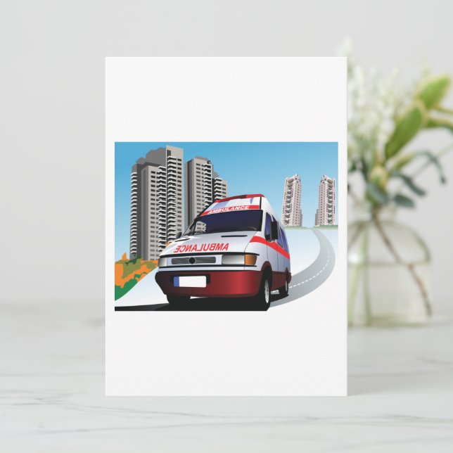 Akut Ambulans i Cityscape Medical Rädding Inbjudningar (Stående Fram)