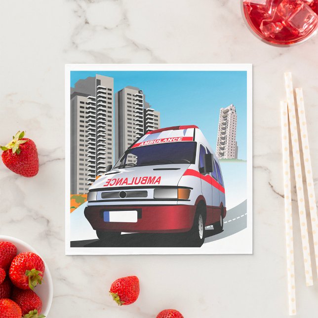 Akut Ambulans i Cityscape Medical Rädding Pappersservett (Skapare uppladdad)