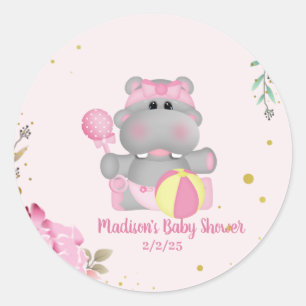 Akut Blommigt Hippo Baby Shower Runt Klistermärke