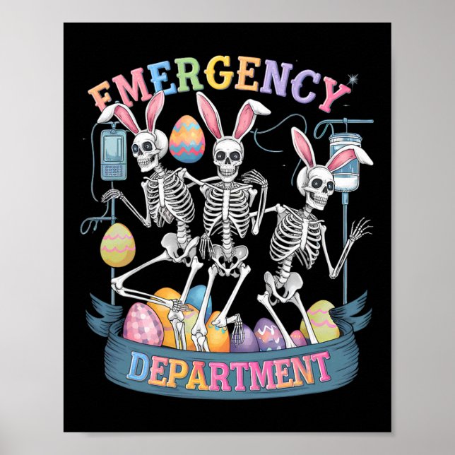 Akut Department Funny Skeleton Dancing Påsk Poster (Framsidan)