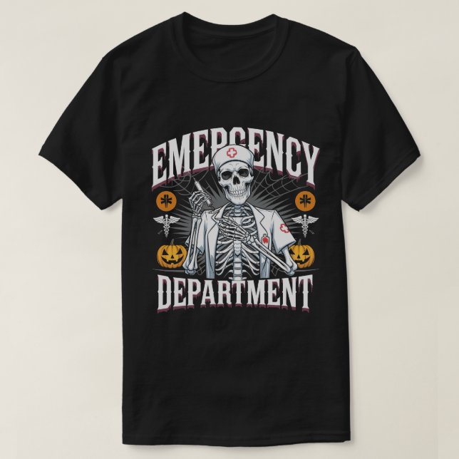 Akut Department Skeleton ER Nurse Halloween T Shirt (Design framsida)