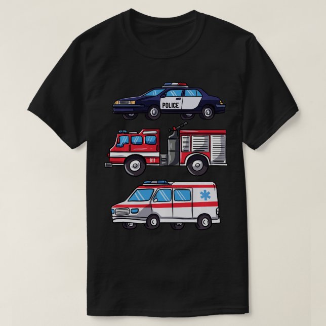 Akut Fordon Gift for Boys Police Fire Truc T Shirt (Design framsida)