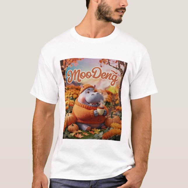 Akut moo-Deng Hippo-design för Halloween T Shirt (Framsida)