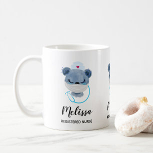 Akut ört med en medicinsk mask kaffemugg
