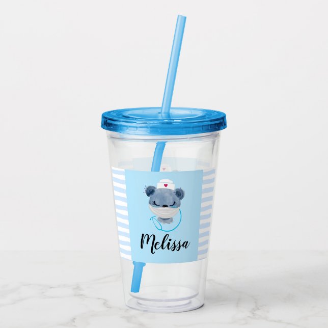 Akut ört med en medicinsk mask take away mugg (Baksida)