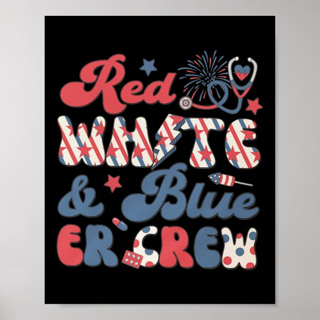 Akut Rum Tech 4:e juli: Retro Red White Bl Poster (Framsidan)