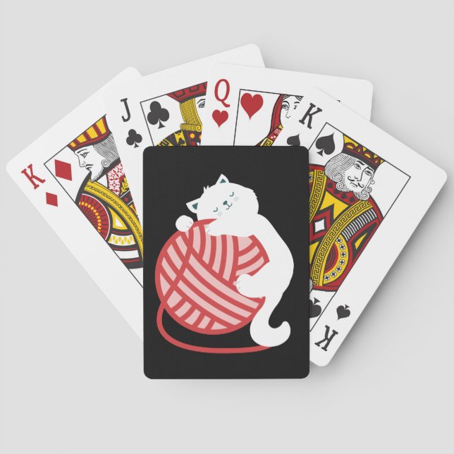 Akut vit katt av garn boll casinokort (Baksidan)