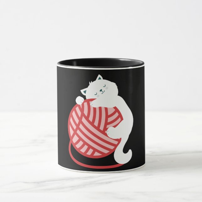 Akut vit katt av garn boll mugg (Center)
