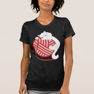 Akut vit katt av garn boll t shirt