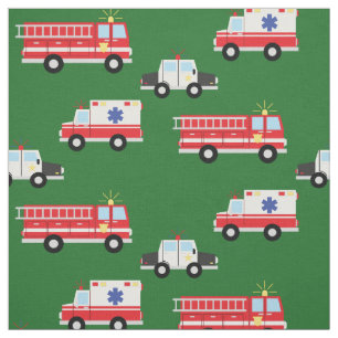 Akutet Fire Lastbilar Police Ambulance Cute Kids Tyg