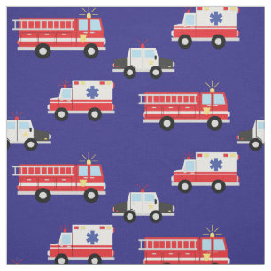 Akutet Fire Lastbilar Police Ambulance Cute Kids Tyg