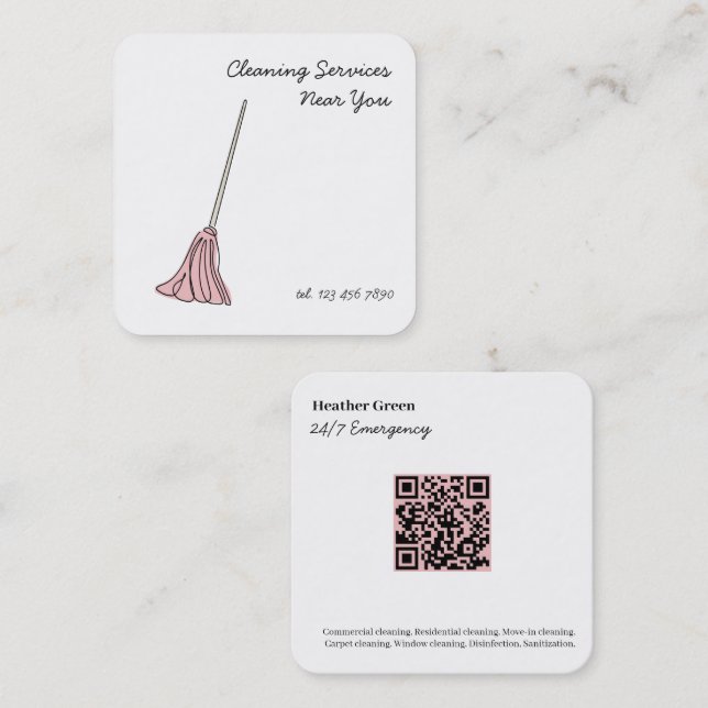 Akutet städning tjänster 24/7 fyrkantigt visitkort (Fram/baksida)
