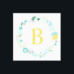 Akva och Gult Utandning av monogrammad Blommigt Canvastryck<br><div class="desc">Elegant och kanvastryck av sött och monogrammat andedräkt.</div>