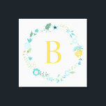 Akva och Gult Utandning av monogrammad Blommigt Canvastryck<br><div class="desc">Elegant och kanvastryck av sött och monogrammat andedräkt.</div>