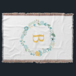 Akva och Gult Utandning av monogrammad Blommigt Filt<br><div class="desc">Elegant och söt krans med monogrammad blommigt.</div>