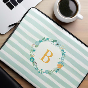 Akva och Gult Utandning av monogrammad Blommigt Laptop Sleeve