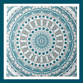 Akva och Taupe Mandala Mönsterdesign Kakelplatta