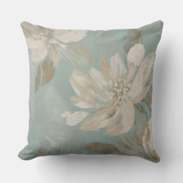 Akvablå Beige Kräm Abstrakt Blommig Kudde