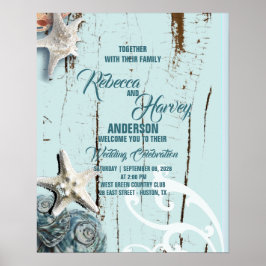 akvablå snigelskal strand bröllop välkommen poster