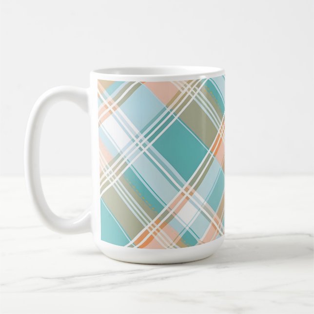 AKVABRÄN ORANGE TAN VIT PÅSK RANDIG KAFFEMUGG (Vänster)
