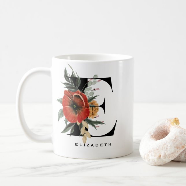 Akvafärg Anemon Botaniska Bokstav E Monogram Kaffemugg (Med munk)