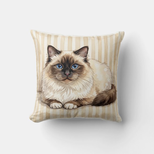 Akvafärgs Birman-katt accentkudde Kudde (Framsida)