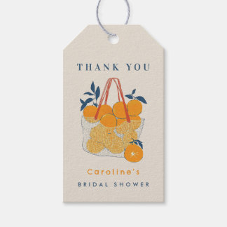 Akvafärgs orange citrus bröllopsgren tack presentetikett