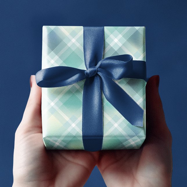 Akvagrön Tartanrutig Mönster Anpassad Monogram Presentpapper (Aqua Green Tartan Plaid Custom Wrapping Paper
)