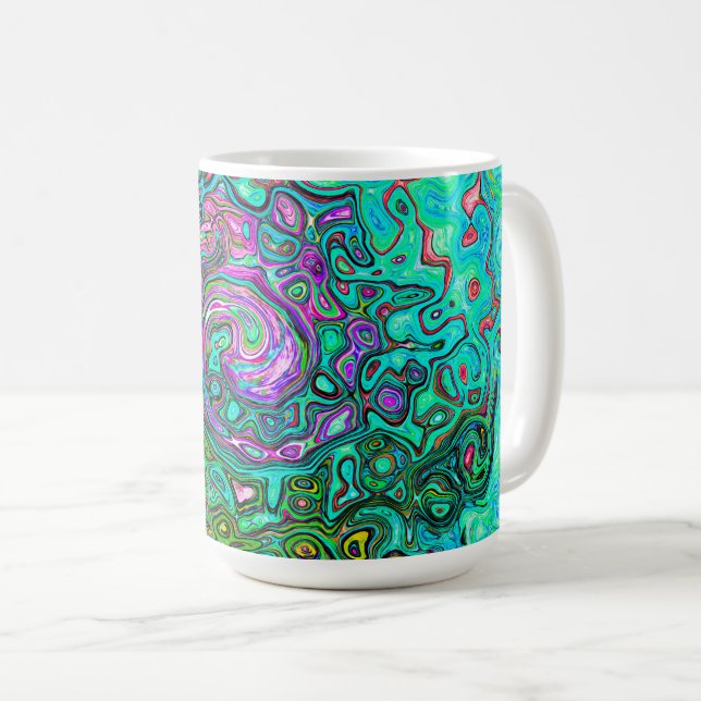 Akvamarin Groovy Abstrakt Retro Flytande Virvel Kaffemugg (Framsida höger)