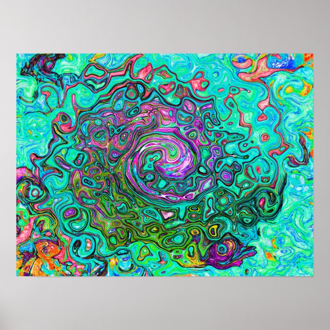 Akvamarin Groovy Abstrakt Retro Flytande Virvel Poster (Framsidan)