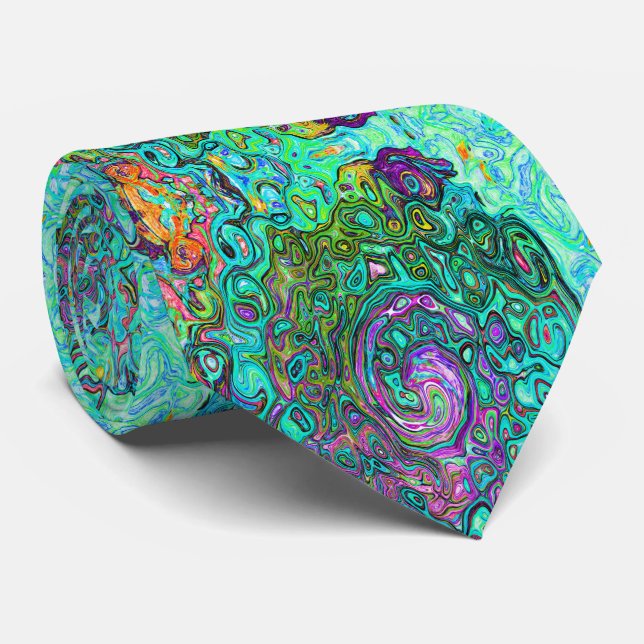 Akvamarin Groovy Abstrakt Retro Flytande Virvel Slips (Rullad)
