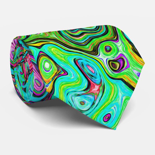 Akvamarin Groovy Abstrakt Retro Flytande Virvel Slips (Rullad)