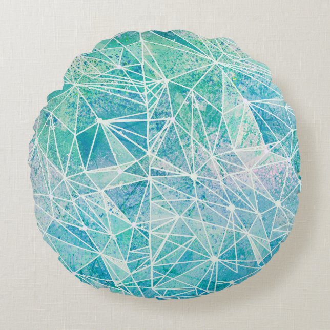 akvamarin med vitt geometriskt utrymme rund kudde (Framsidan)