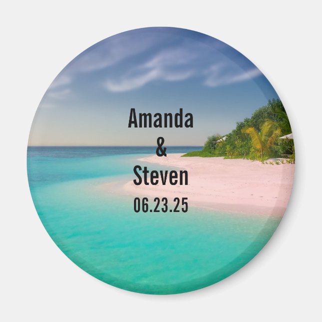 Akvamarin Ocean Tropisk Strand Scenisk Bröllop Magnet (Framsidan)