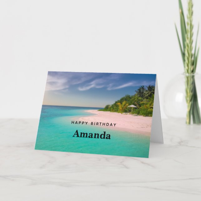 Akvamarin Ocean Tropisk Strand Scenisk Födelsedag Kort (Framsida)