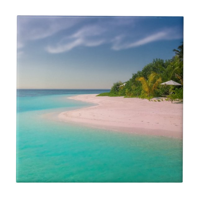 Akvamarin Ocean Tropisk Strand Scenisk Kakelplatta (Framsidan)
