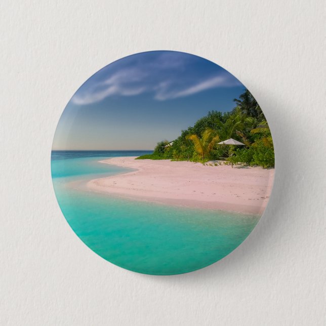 Akvamarin Ocean Tropisk Strand Scenisk Knapp (Framsida)