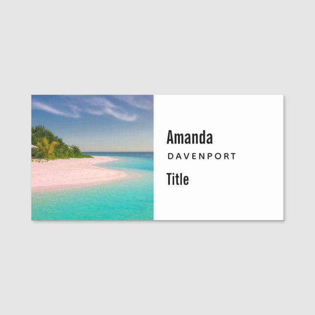 Akvamarin Ocean Tropisk Strand Scenisk Namnbricka (Framsida)