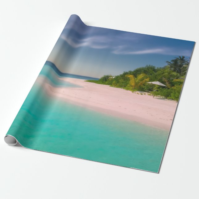 Akvamarin Ocean Tropisk Strand Scenisk Presentpapper (Utrullad)