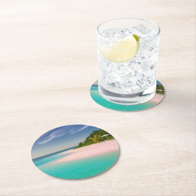 Akvamarin Ocean Tropisk Strand Scenisk Underlägg Papper Rund (Insitu)