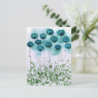 Akvamarin- och gröna akvarellpoppor vykort