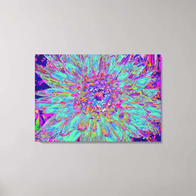 Akvamarin Regnbågsfärg Abstrakt Dahliablomma Canvastryck (Framsida)
