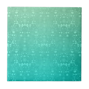 Akvamarin Teal Mintgrön Fancy Damask Mönster Kakelplatta