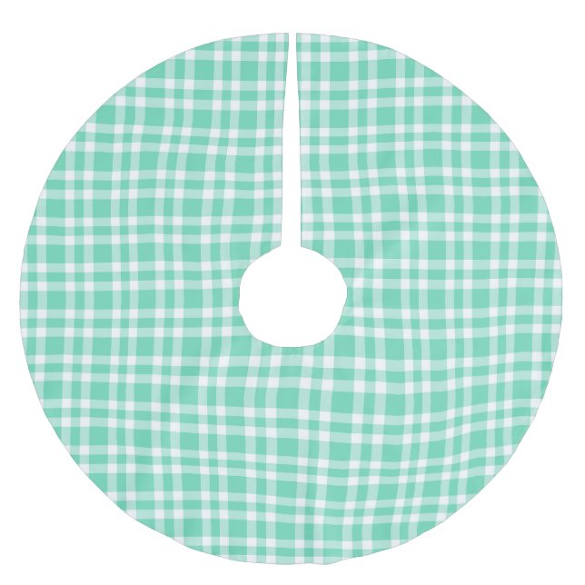 Akvamarin vit rutig mönster julgransmatta borstad polyester (Framsidan)