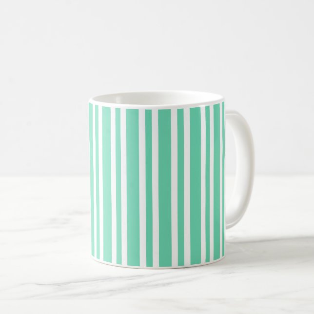 Akvamarin Vitt Randigt Mönster Kaffemugg (Framsida höger)