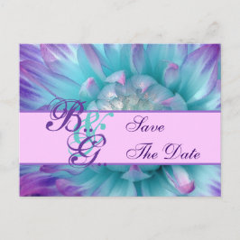 Akvamarina och lila blomblad Spara datumet Meddelande Vykort