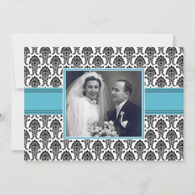 Akvamarine Damask-festinbjudan Inbjudningar (Framsida)